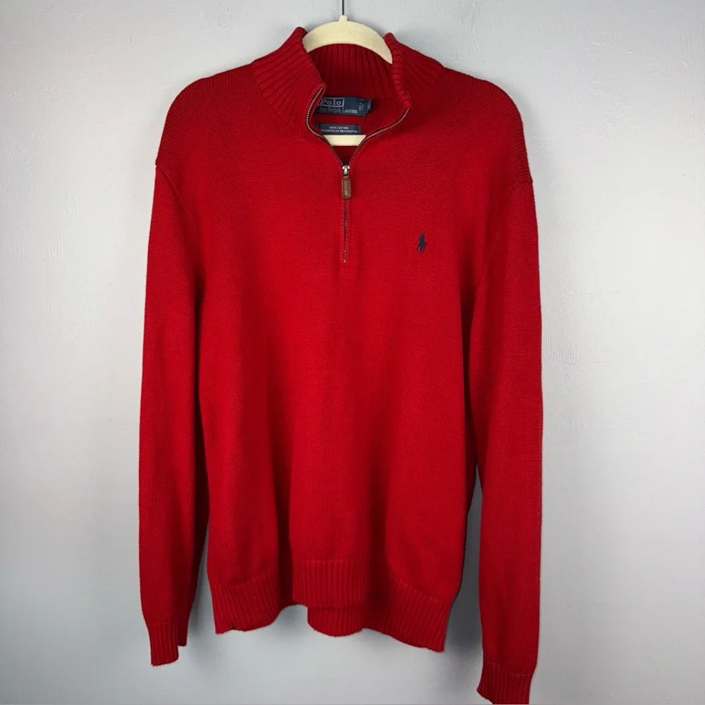 Polo‎ Ralph Lauren Sweater Men’s XL Mock Neck Knitted Red Old Money Quiet Luxury